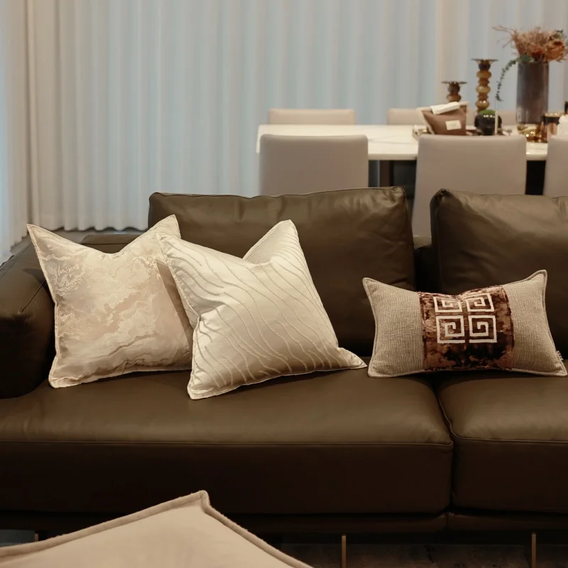 Ivory Jacquard Pillows Soft Geometric Cushion Case Modern Luxury Chinese Decorative Pillow Cover For Sofa Chair Home Decorations