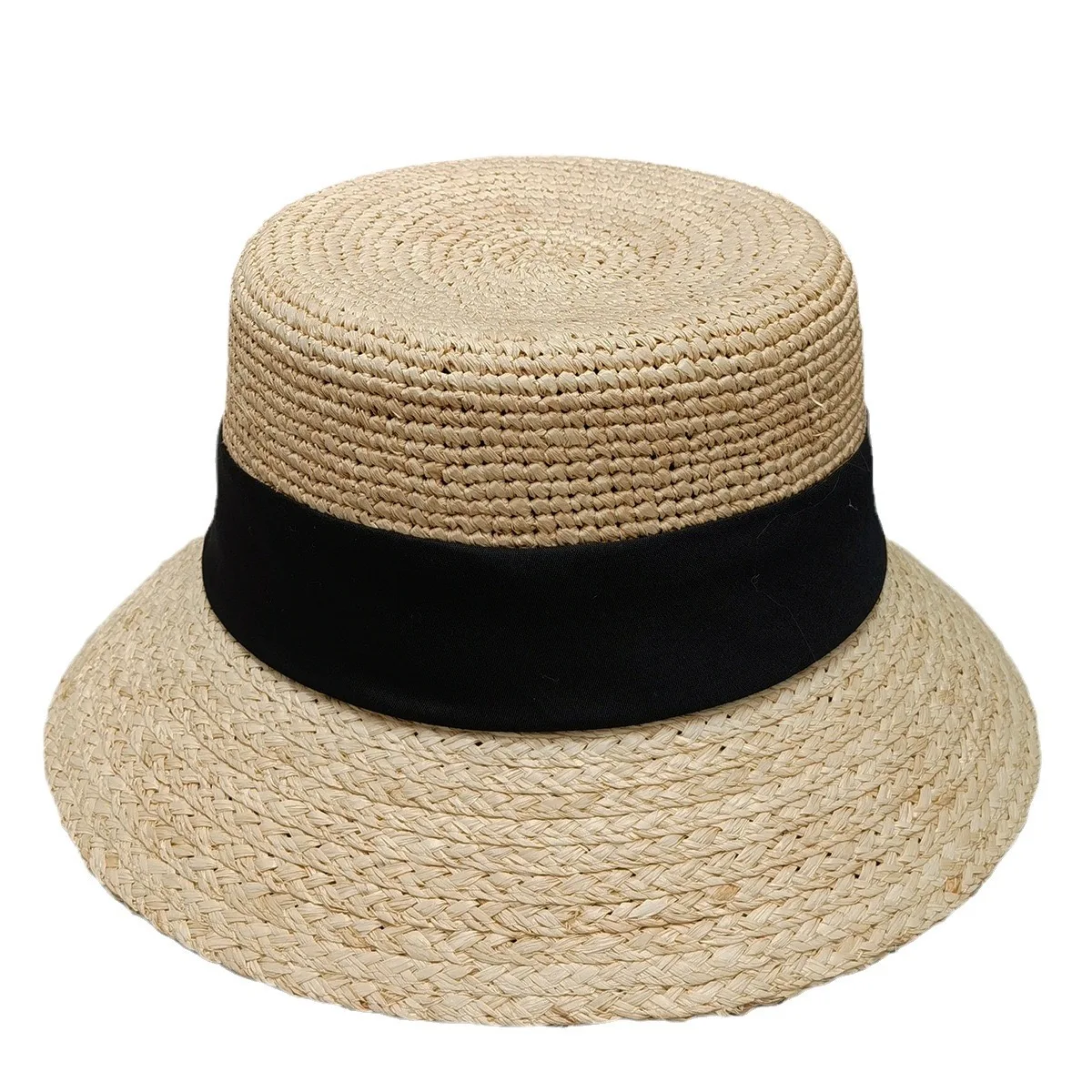 New Handwoven Raffia Black Ribbon Decorative Bucket Hat Ladies Summer Beach Hat Sun Hat Straw Hats For Women Fashion Luxury Hats