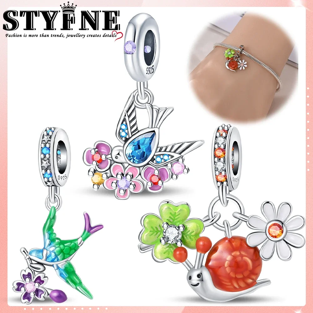 2025 Spring 925 Pure Silver Snail, Welcome Spring Swallow Trio Pendant Set Charms Beads Fit Original Bracelets DIY Jewelry