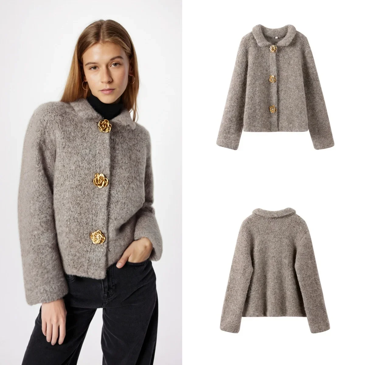 Casual Knit Cardigan Women Lapel Long Sleeves Single Breasted Fashion Sweater Female 2024 Autumn Winter Solid Knitwears Lady