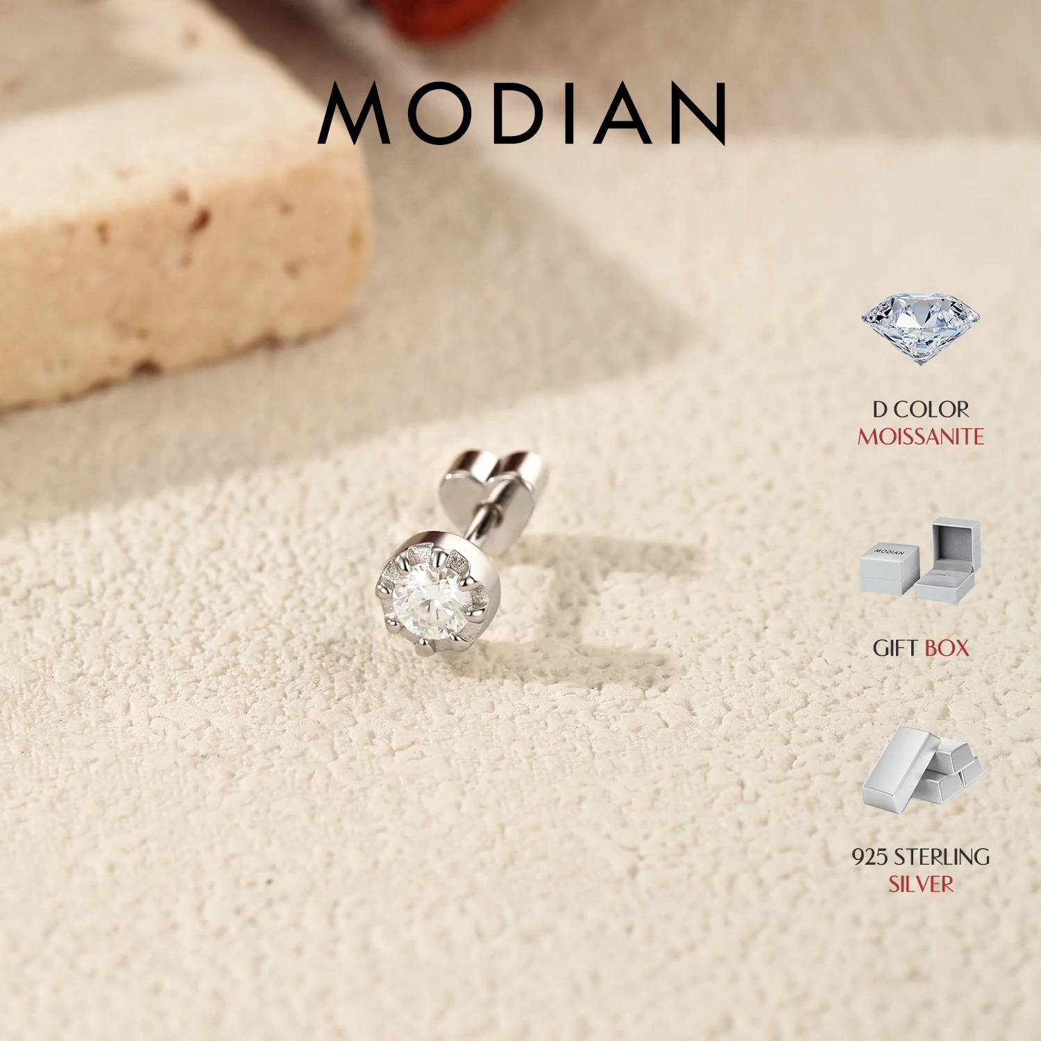 MODIAN 0.1CT Moissanite Helix Stud 925 Sterling Sliver Simple Stackable Heart Screw Stud Earrings For Women And Men Fine Jewelry