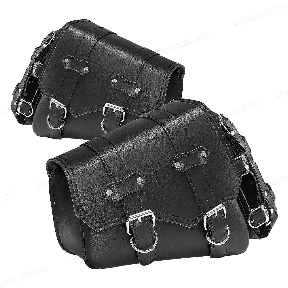 For Harley Davidson Sportster XL883 XL1200 Black PU leather saddle luggage bag with kettle bag, motorcycle retro saddle bag