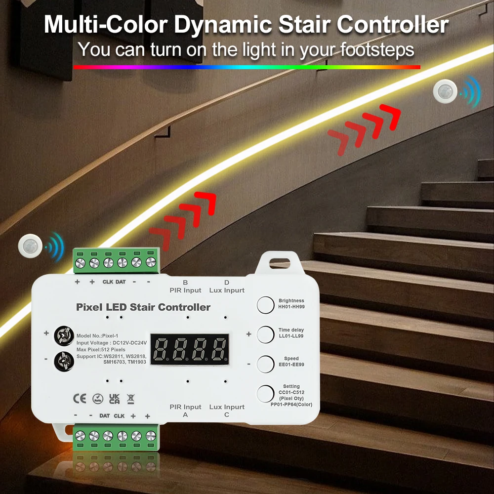 Tira de luces LED con Sensor de atenuación para escaleras, luz nocturna de movimiento interior, DC12V, COB