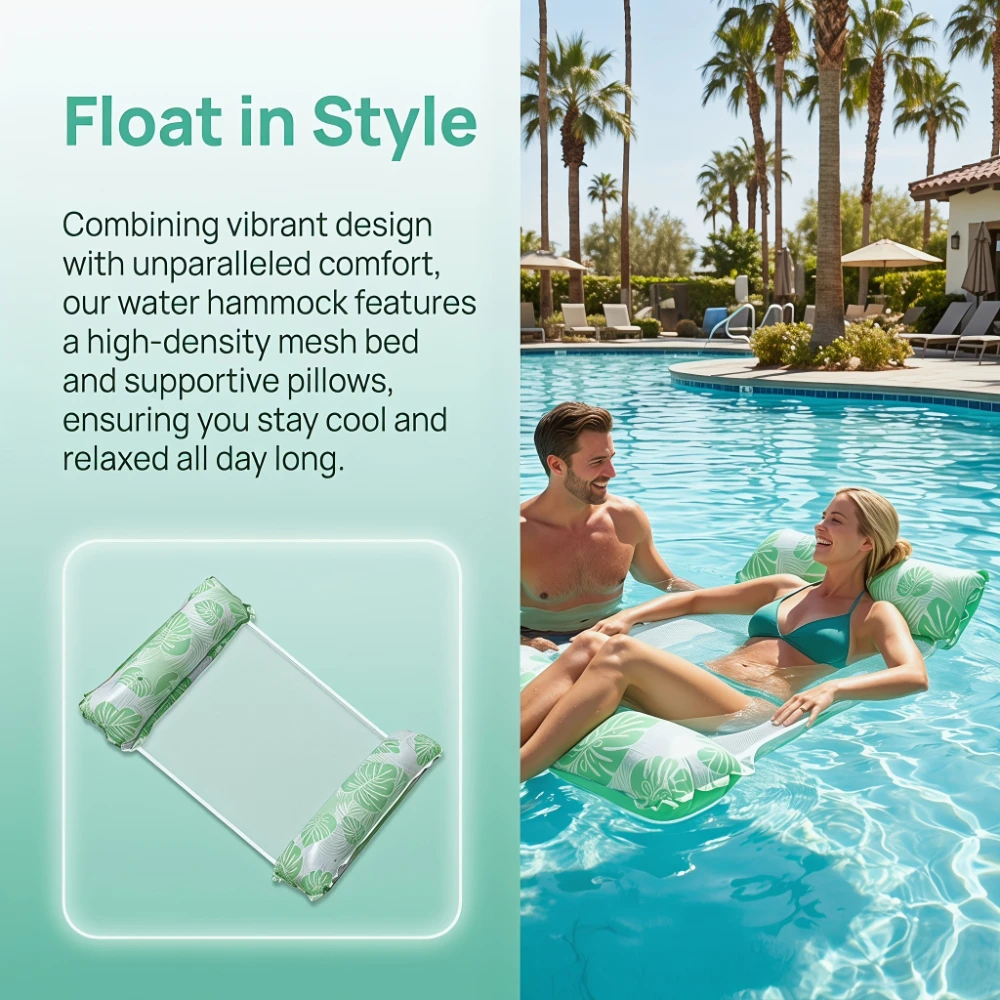 Inflatable Floats Hammock with Leaf Pattern Beach Swimming Pool Inflatable Chairs Water Lounge Party Supplies Summer for Adults