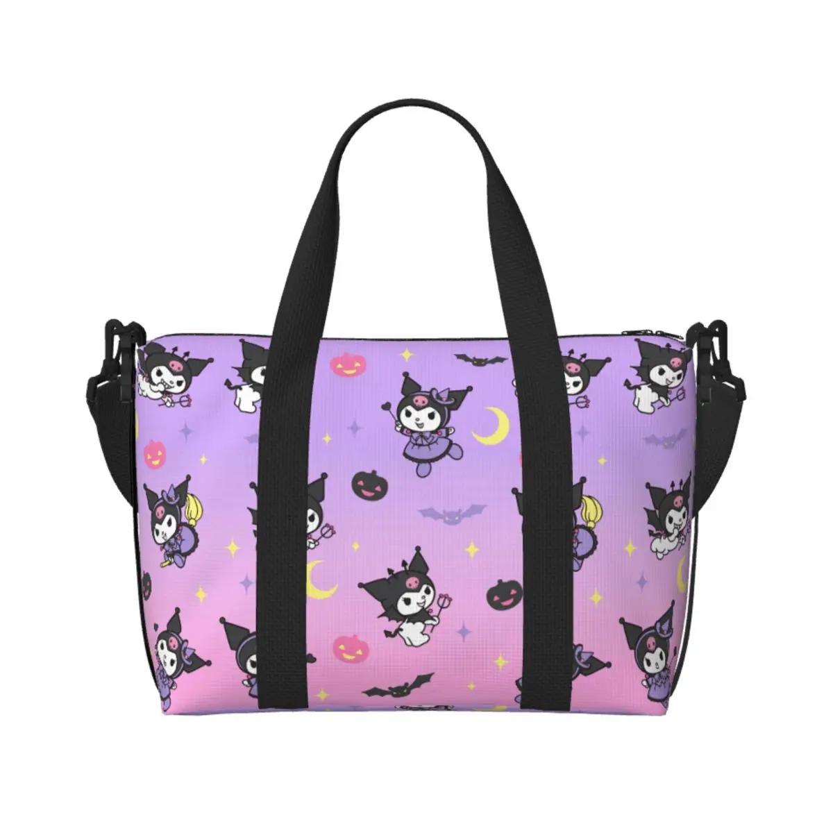 

Custom Cartoon Kuromi Skull Pattern Grocery Tote Shopping Bags Women Big Capacity Cute Rabbit Anime Gym Beach Travel Bags