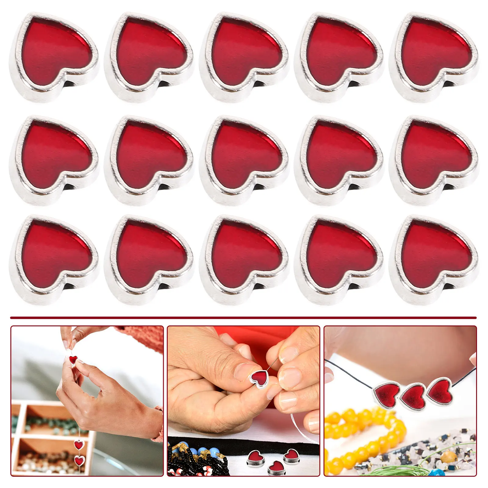

100Pcs Lightweight Heart Shape Alloy Loose Beads for Jewelry Making DIY Necklace Bracelet Earrings Beaded Accessories Kit