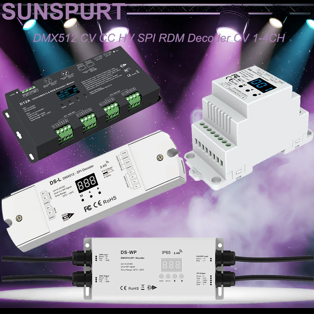 10 12/24CH*5A CC CV HV SPI OLED DMX512 Decoder D12A/24A PWM DS-L D4C-L S3-DX RDM DMX Master DIM/CCT/RGB decoding mode selectable