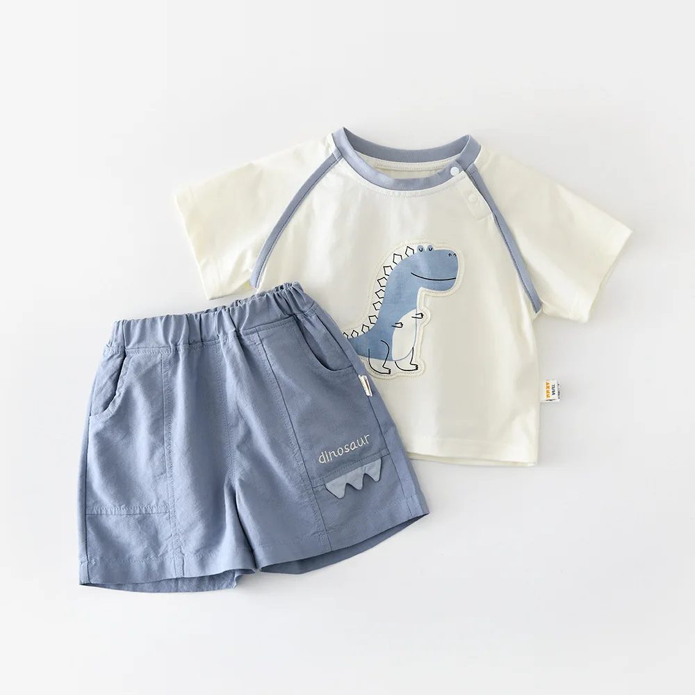 Baby Boys Sets Summer 2PCS Outfit Dinosaur Print Short Sleeve T-Shirt & Shorts Soft Cotton Breathable Toddler Daily Wear 0-5Y