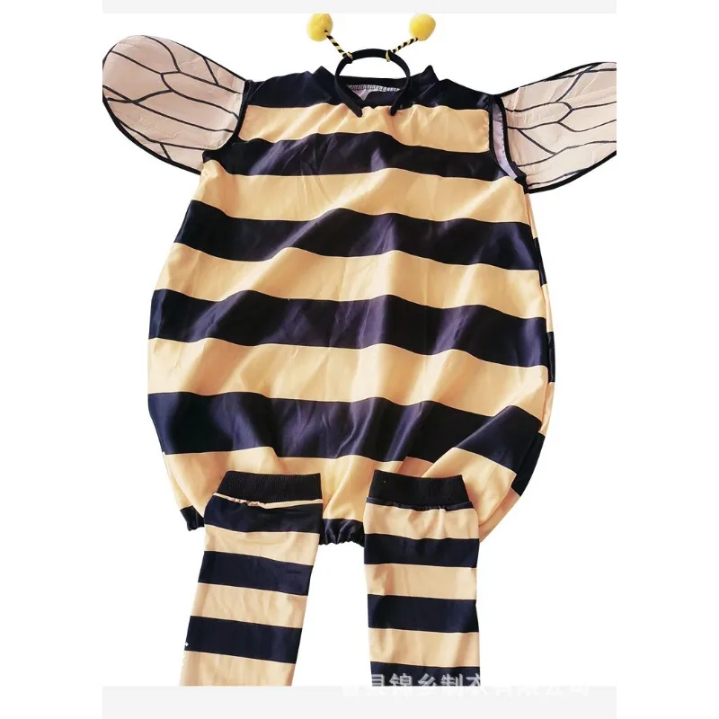 Bee Costume Kids Halloween Cosplay Set Bee Dress with Wings Heandband Leg Sleeves and Hair Hoop for Stage Show Dress Up