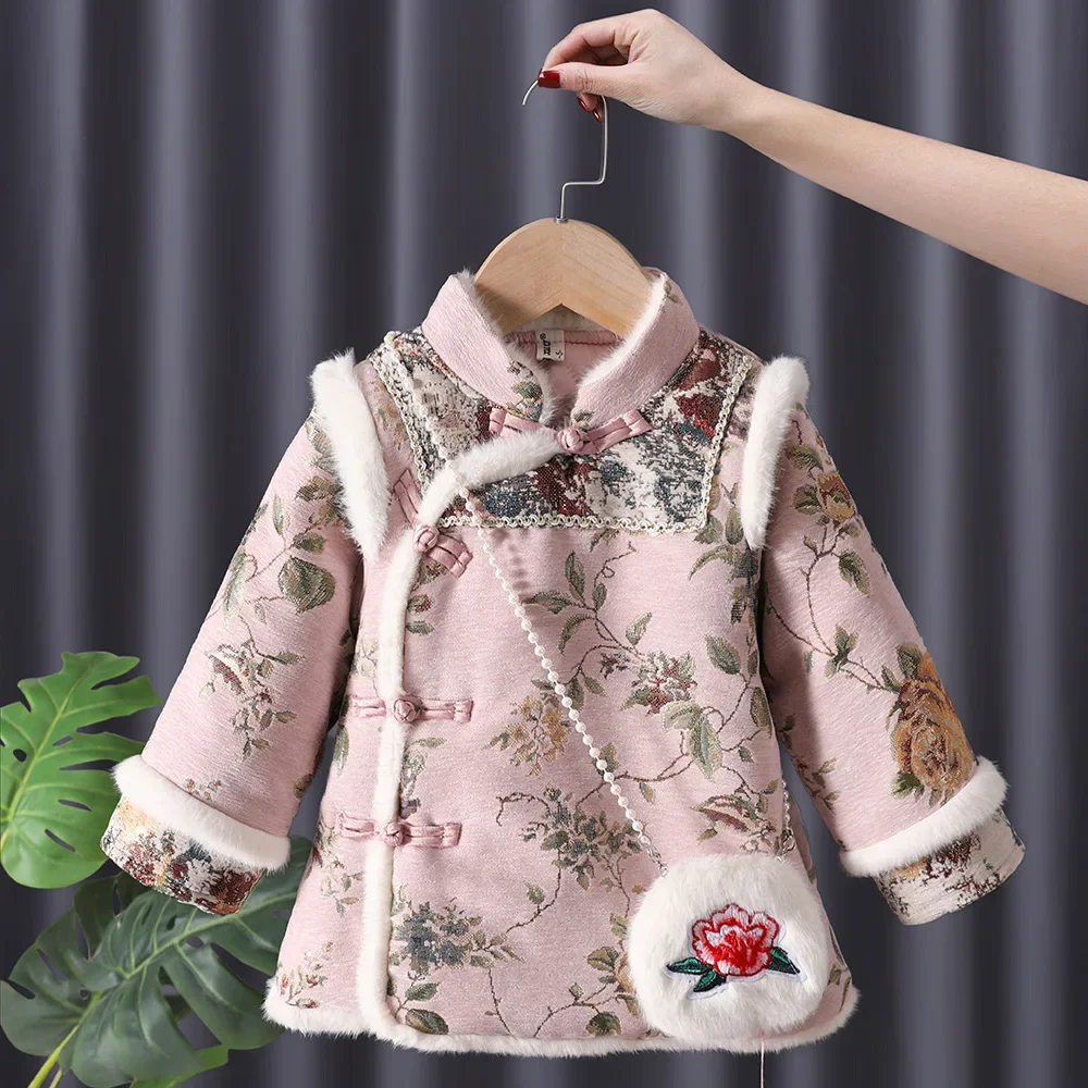 Hanfu girls Chinese style Tang dress bambini inverno un anno cheongsam dress New year girl baby winter dress