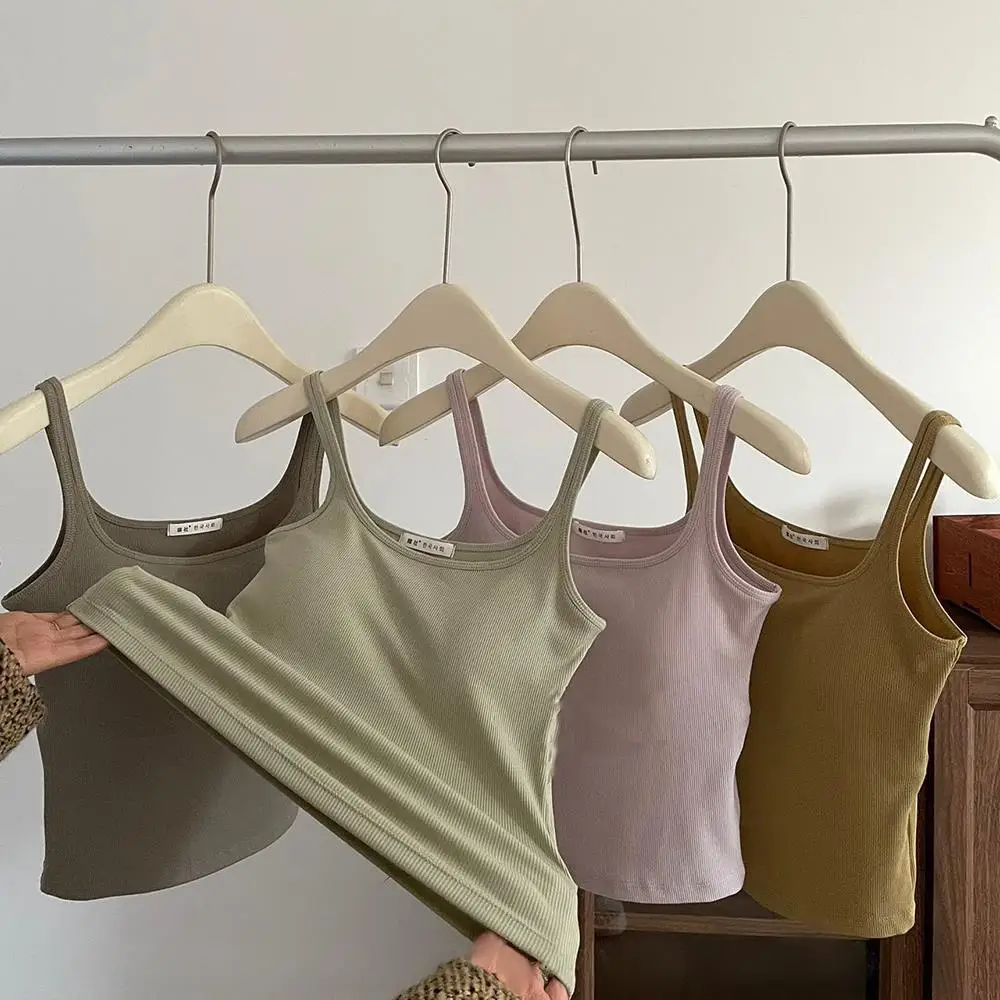 

Women's Strap Vest With Chest Pad Slimming Square Collar Base Home Clothes Comfort Tank Top Outerwear Camisole Short Tops Vests