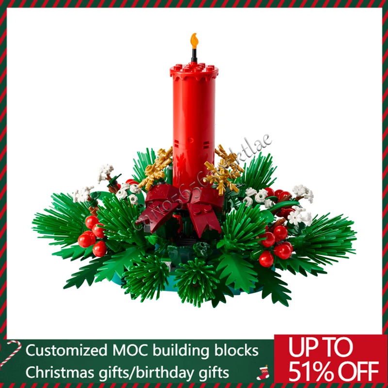ของตกแต่งโต๊ะรูปพวงหรีดเทียนต้นคริสต์มาสแบบใหม่ โมเดล MOC สร้างสรรค์ ตัวต่อแบบประกอบเอง ของเล่นโมเดลสถาปัตยกรรม ของขวัญเทศกาล