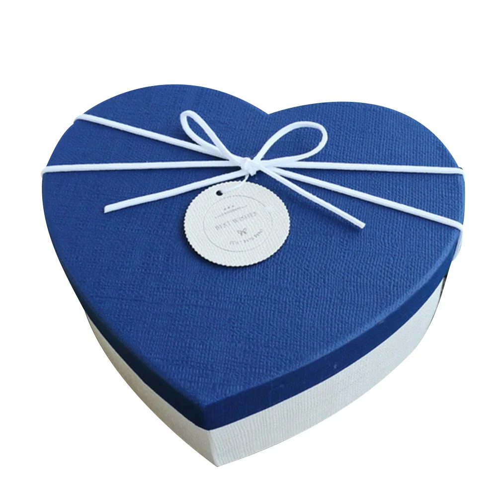 1PC Exquisite Gift Box Bowknot Heart Shaped Valentine Day Birthday Present Packing Box - Size M (White Bottom Blue Cover)