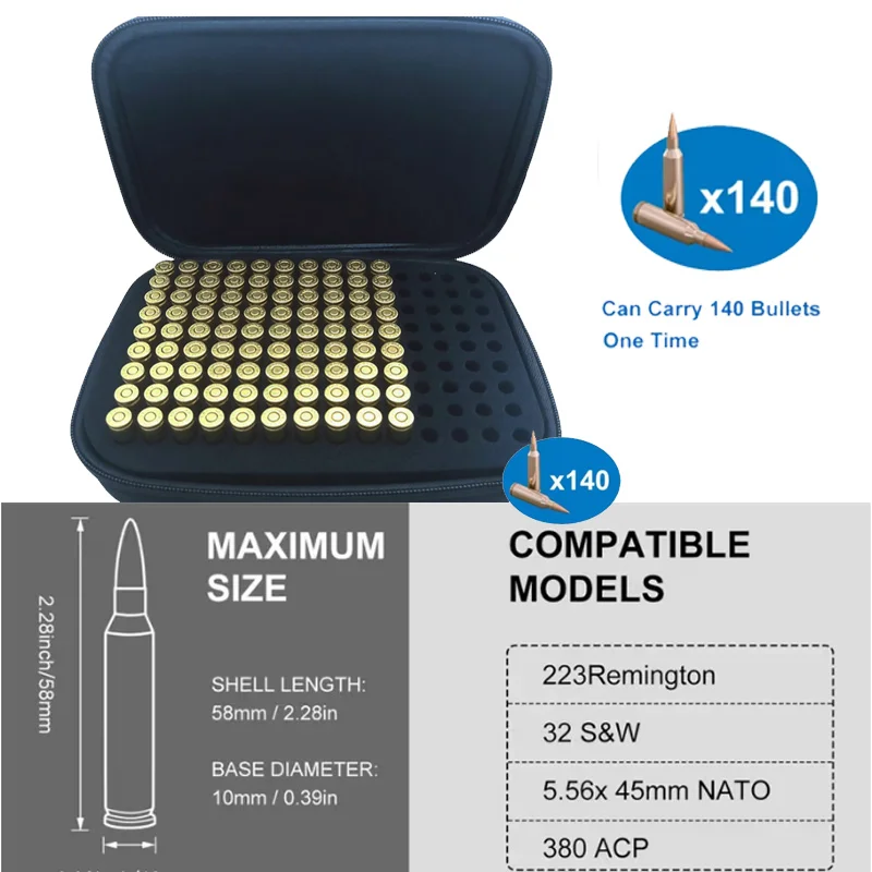 Caja de munición 9mm .22LR .223/5.56 140 cartuchos
