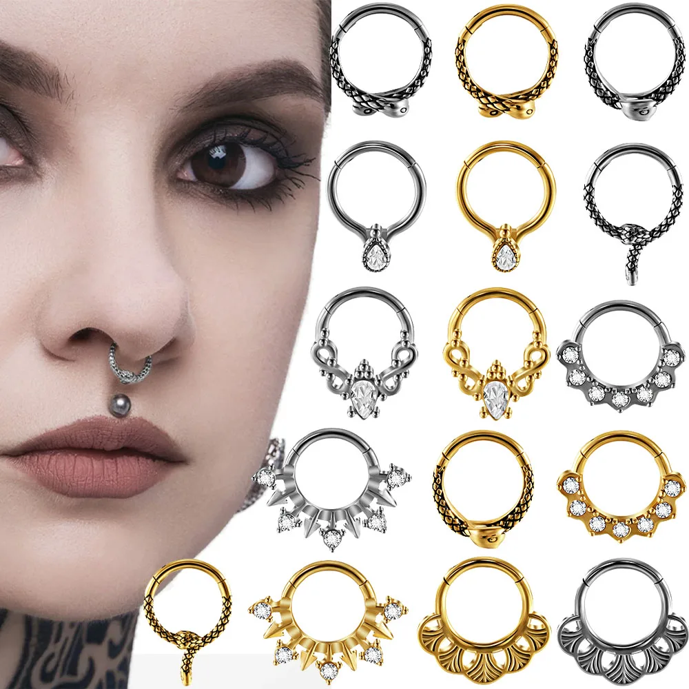 1 pieza de acero inoxidable anodizado serpiente 16G tabique aro anillo con bisagras segmento nariz Clicker Tragus Helix Daith pendiente joyería Piercing