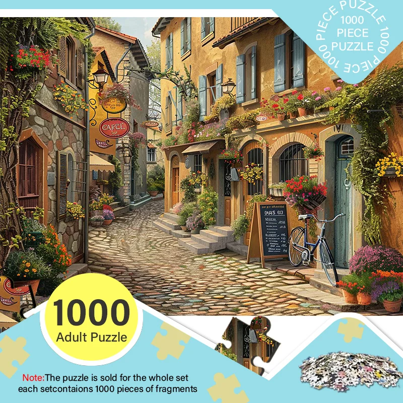 صندوق مكون من 1000 قطعة من الألغاز الصغيرة للبالغين بتصميمات الشوارع الأوروبية - مقاوم للخدش، صعوبة عالية، مناسب للبالغين، Fa