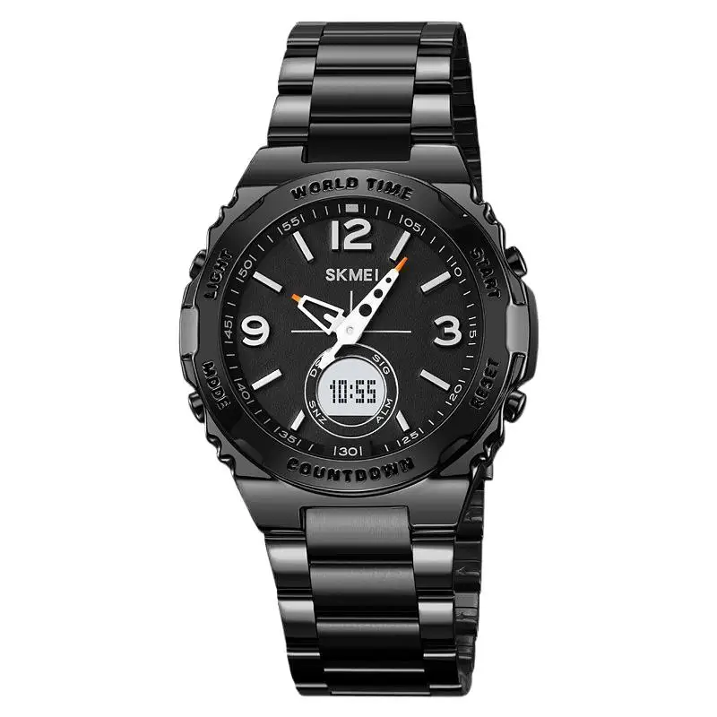SkmeiCasual ธุรกิจนาฬิกาผู้ชายมัลติฟังก์ชั่ฤดูร้อนเวลาเหล็ก Luminous Dual Display นาฬิกาอิเล็กทรอนิกส์