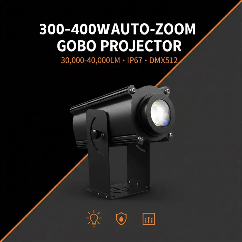 Ultra Clear 400W Outdoor Gobo Projector LED Electric Focus IP67 Waterproof DMX512 Hotel Store Brand Advertising Projection Light