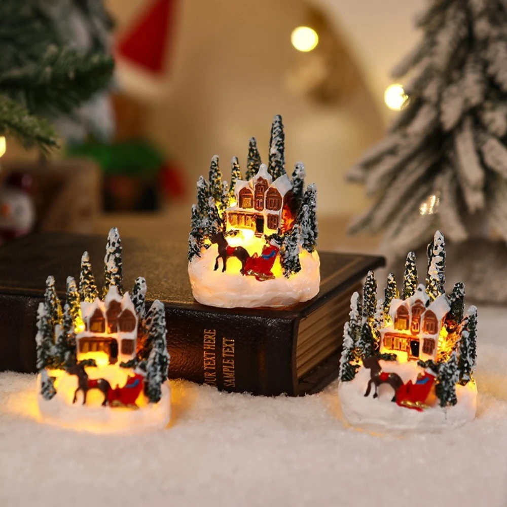 

Resin Houses Luminous Ornaments Christmas Tree Microlandscapes Small Houses Gifts Home Office Shopping Mall Christmas Decoration