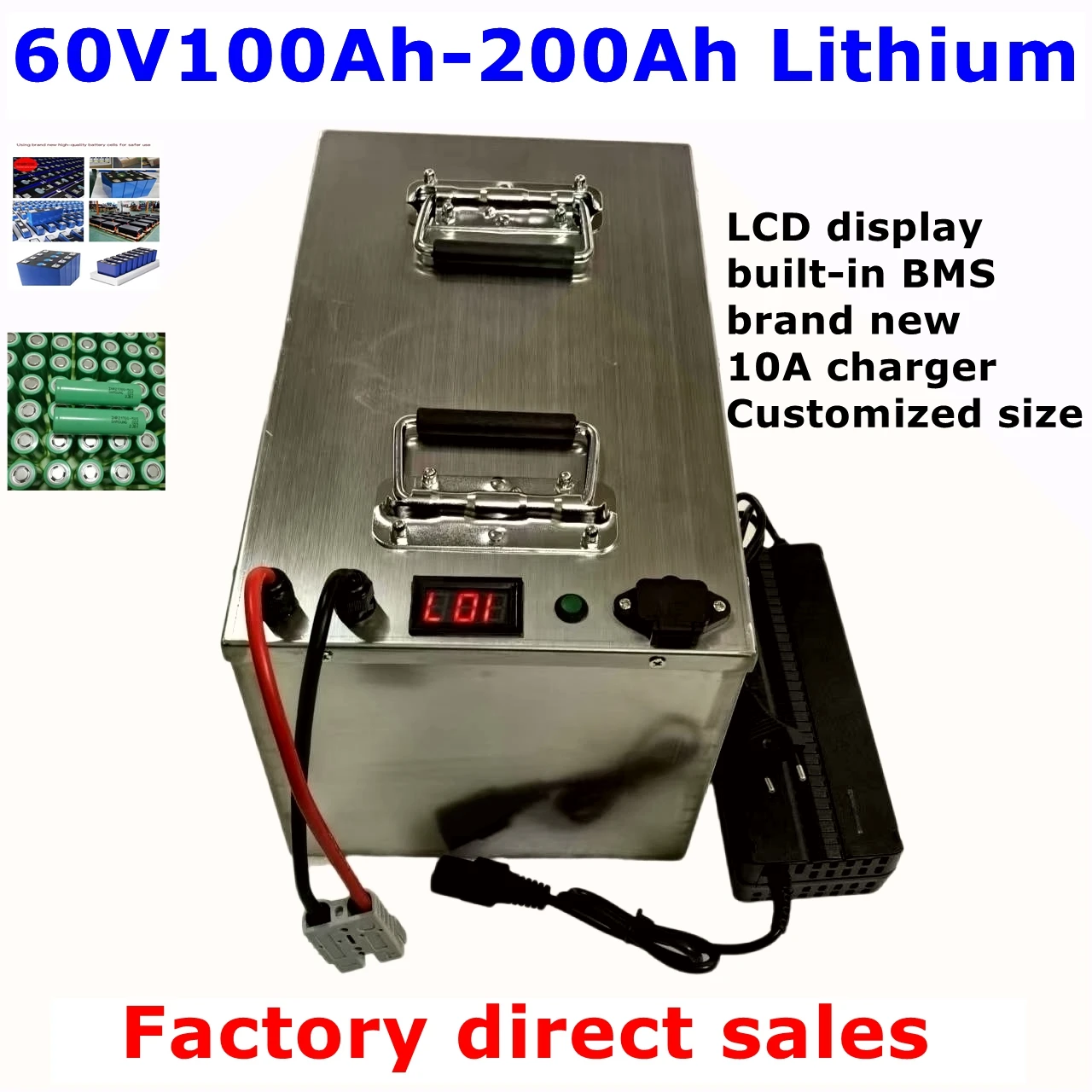 Brand li-ion Battery 60v 100Ah 110Ah 120Ah 150Ah 180Ah 200Ah Li-ion Battery Pack with BMS +10A Charger.