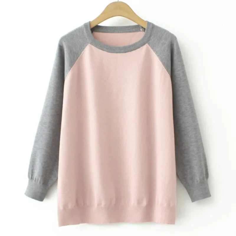 2023 Autumn Clothes Women Sweater Plus Size Casual Raglan Shoulders Block Color Pullover Knitwear Curve F11 2218