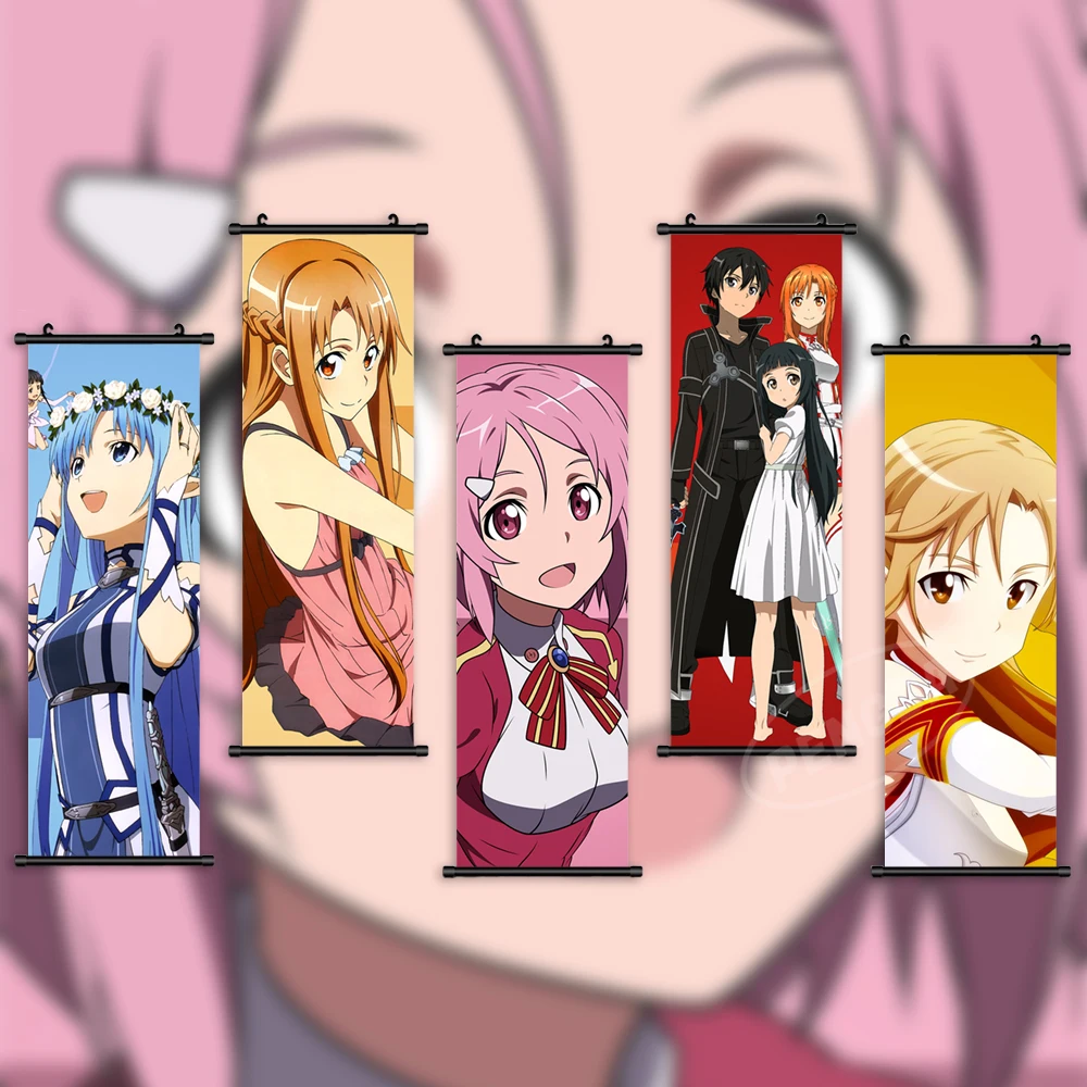 

Sword Art Online Scrolls Canvas Print Anime Pictures Yuuki Asuna Wall Artwork Shinozaki Rika Painting Hanging Poster Home Decor