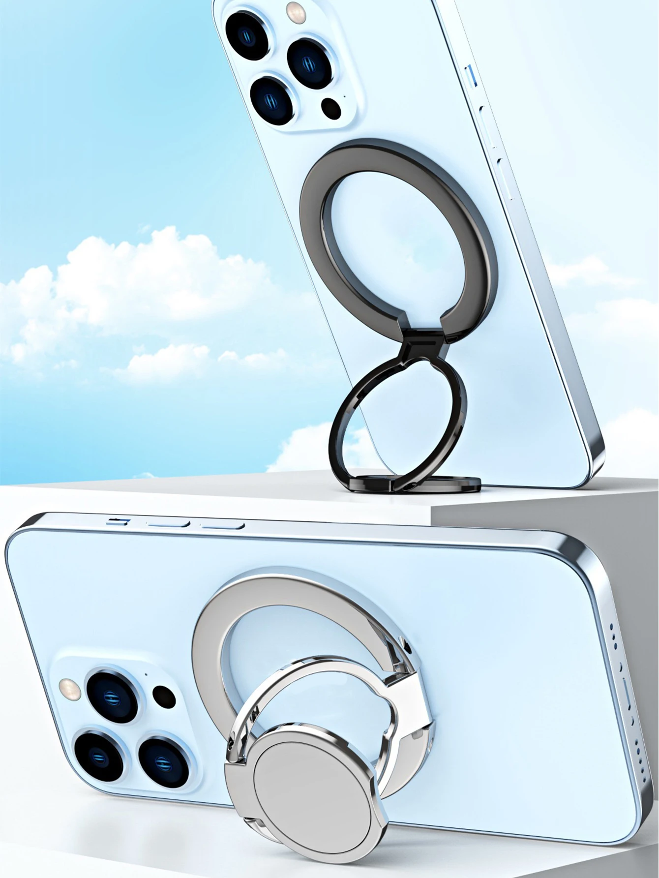 Magsafe Metall 3-Teiliger Mittlerer Magnetischer Saugring-Halter 360° ° Rotierendes, universelles, faltbares, ultradünnes, anhebbares Ladegerät C – Detail 1