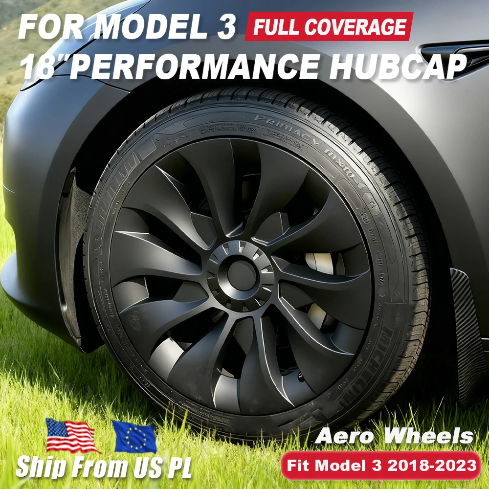 4 قطعة محور أداء السيارة استبدال غطاء عجلة Hubcap كامل حافة غطاء اكسسوارات ل تسلا نموذج 3 18 بوصة أغطية الاطارات 2020-2023