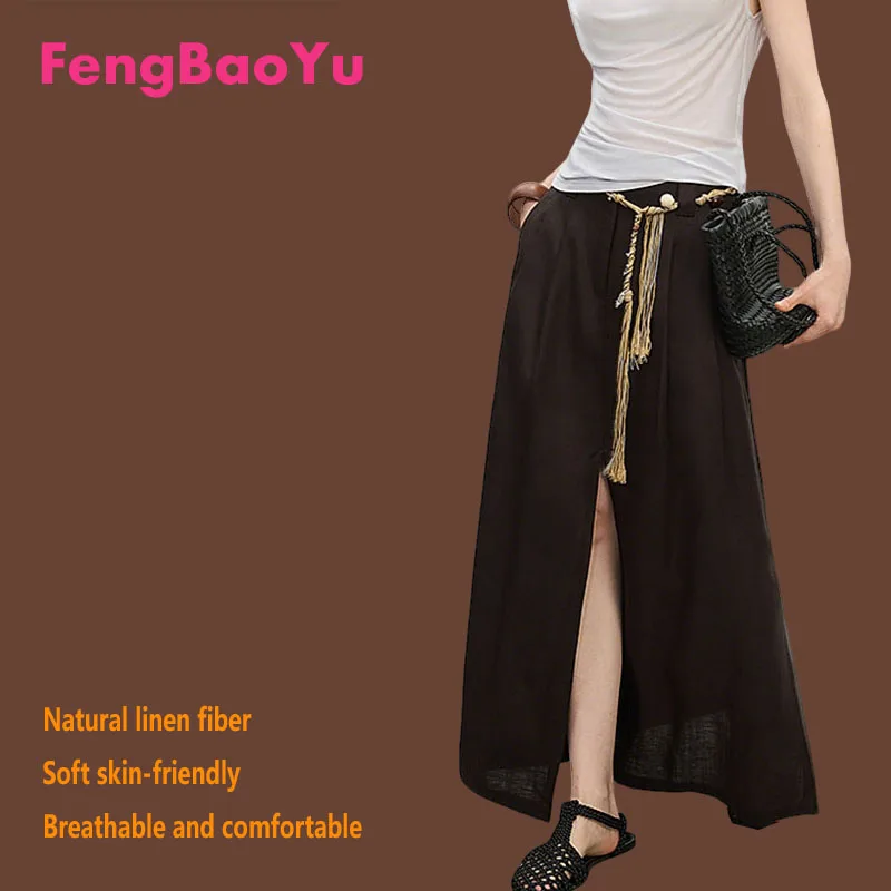 

Feng Baoyu Natural 100% Women's Half-Dress Spring-Summer New Style Casual Long Dress Beach Style Easy, Comfortable and Cool