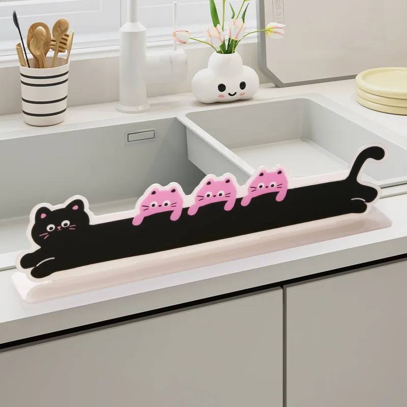 Cute Cat Kitchen Sink Splash Guard Acrylic Water Baffle Anti-splash Strip view 2