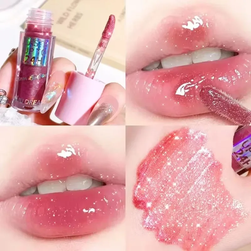 Diamond Glitter Lip Gloss Long Lasting Moisturizing Liquid Lipstick Lip Oil Lip Tint Non-stick Cup Lips Balm Makeup Cosmetics