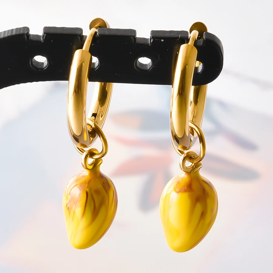 316 Edelstahl Stereoskopische Kawaii Enten-Erdbeer-Kirsch-Paprika Hängeohrringe für Damen und Herren Schmuck Piercing Geschenk – Detail 9