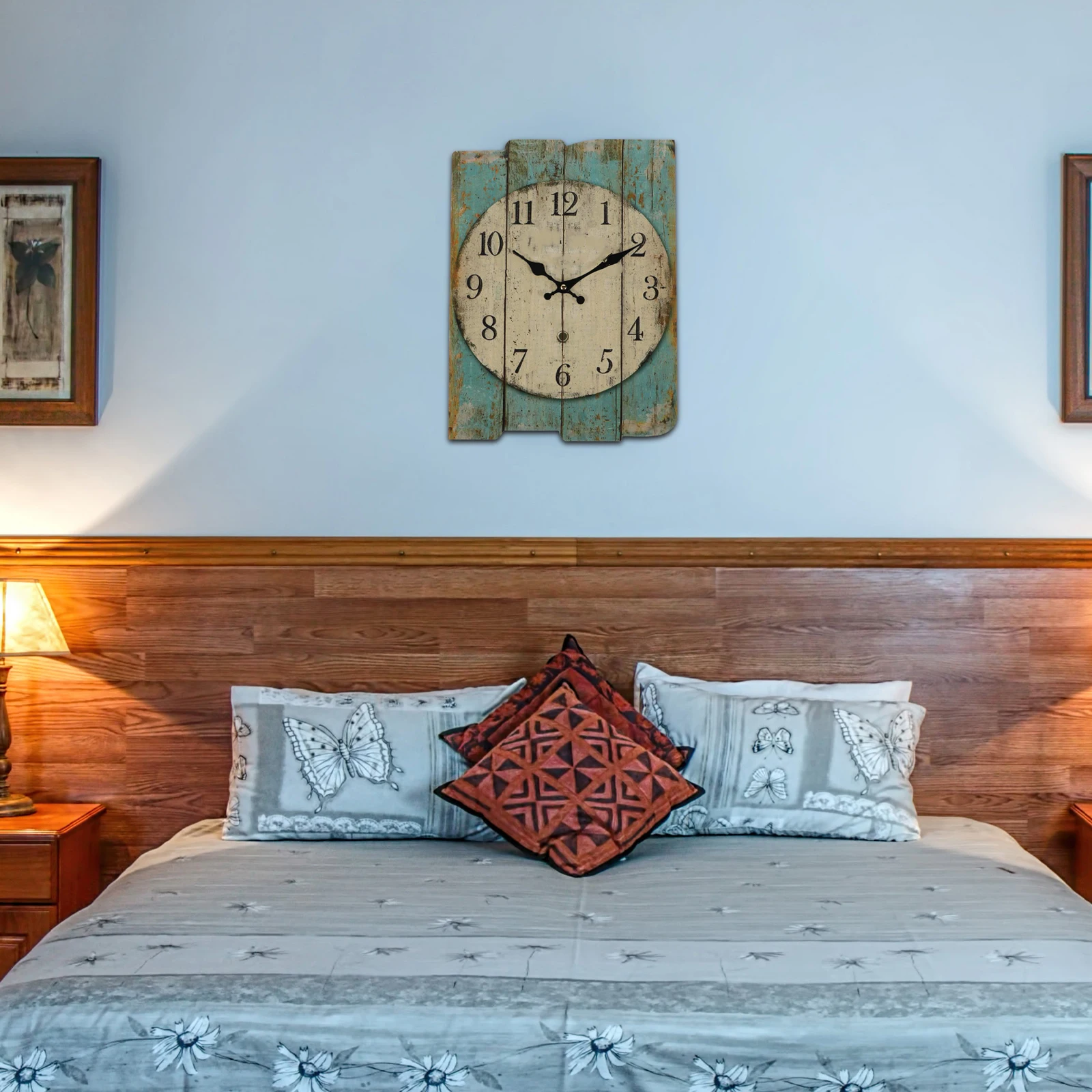 

Square Rustic Wooden Wall Clock Large Vintage Decorative Timepiece Black Roman Numerals For Living Room Bedroom Cafe Bar