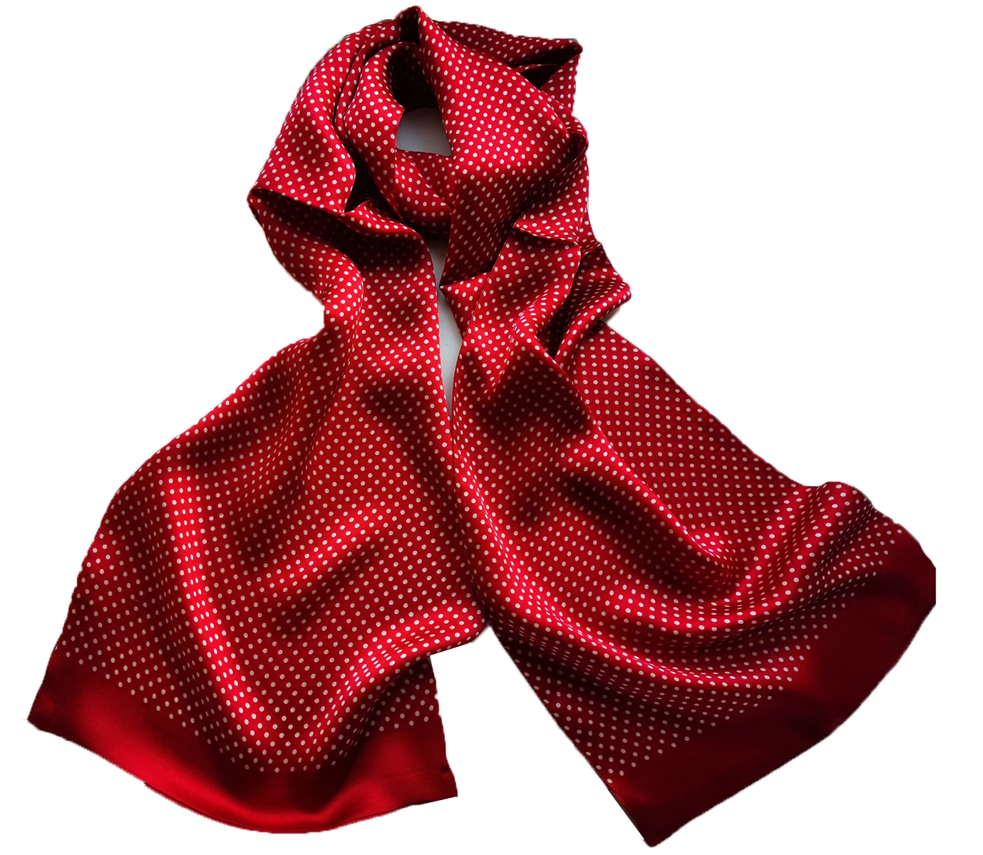 ผ้าพันคอไหมหม่อน 100% สําหรับผู้ชาย Polka Dot Double Layer Long Neckerchief สีฟ้าสีแดง
