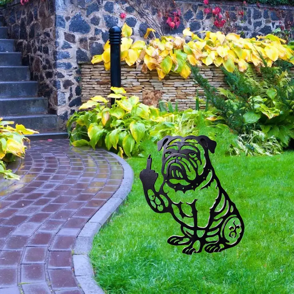 Funny Bulldog Metal Garden Decor Creative Animal art Silhouette Ornament Yard Stakes Decoration For Flower Bed and Patio