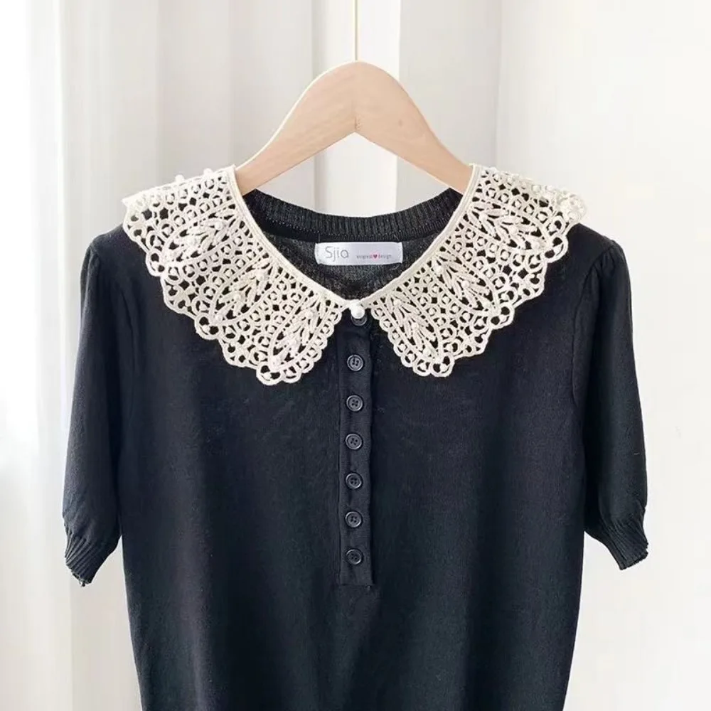 Sweet Style Floral Lace Fake Collar Shawl Design Lace Detail False Collar Ruffled Trim Shirt Collar Women's Fashion