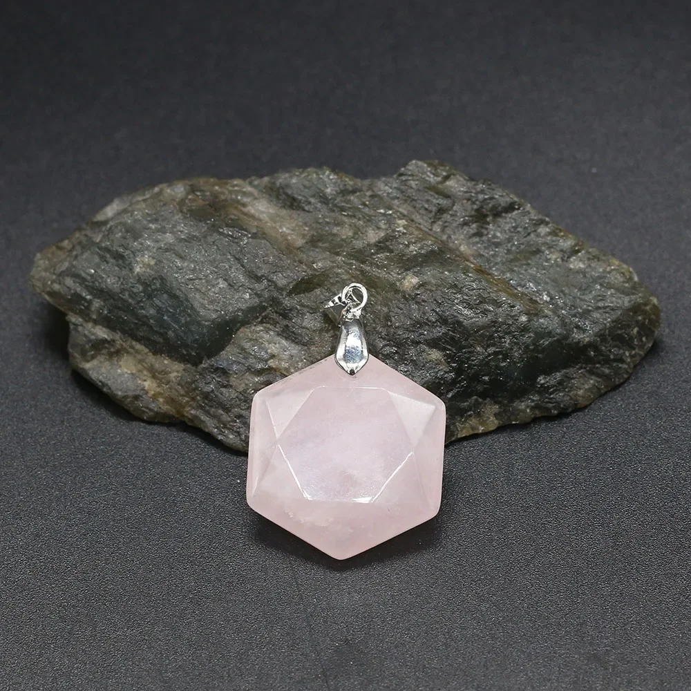 Charms Natural Stone Pendant Polygon Mini Natural Rose Quartz Turquoise for Women DIY Making Necklaces Bracelets and Earrings