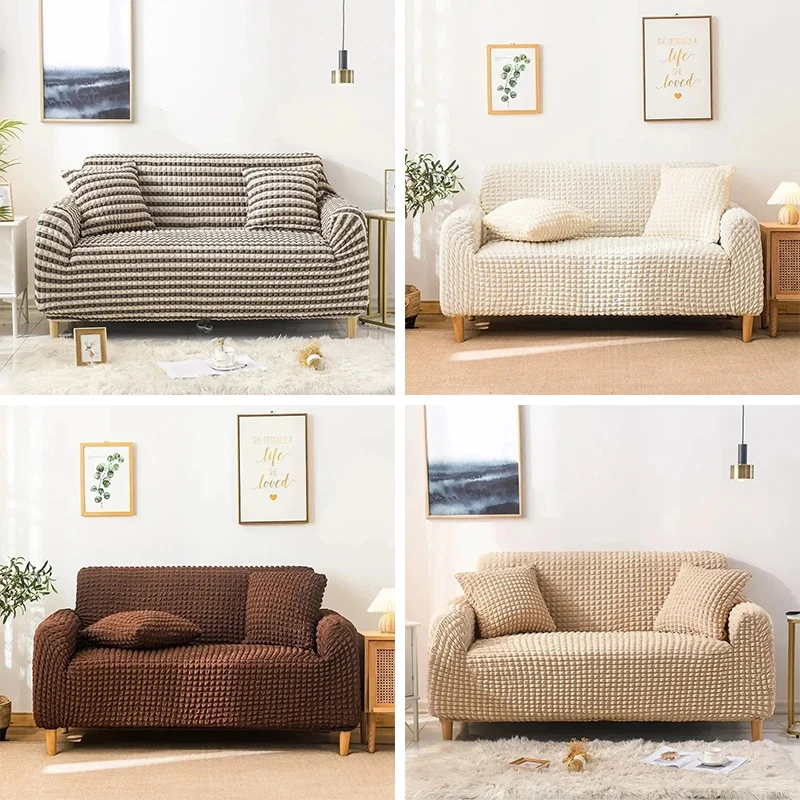 3D Bubble Textured Sofa Cover Solid Anti-Slip Elastic Couch Protector for 1/2/3/4 Seater Sofa Living Room Decor All-Inclusive
