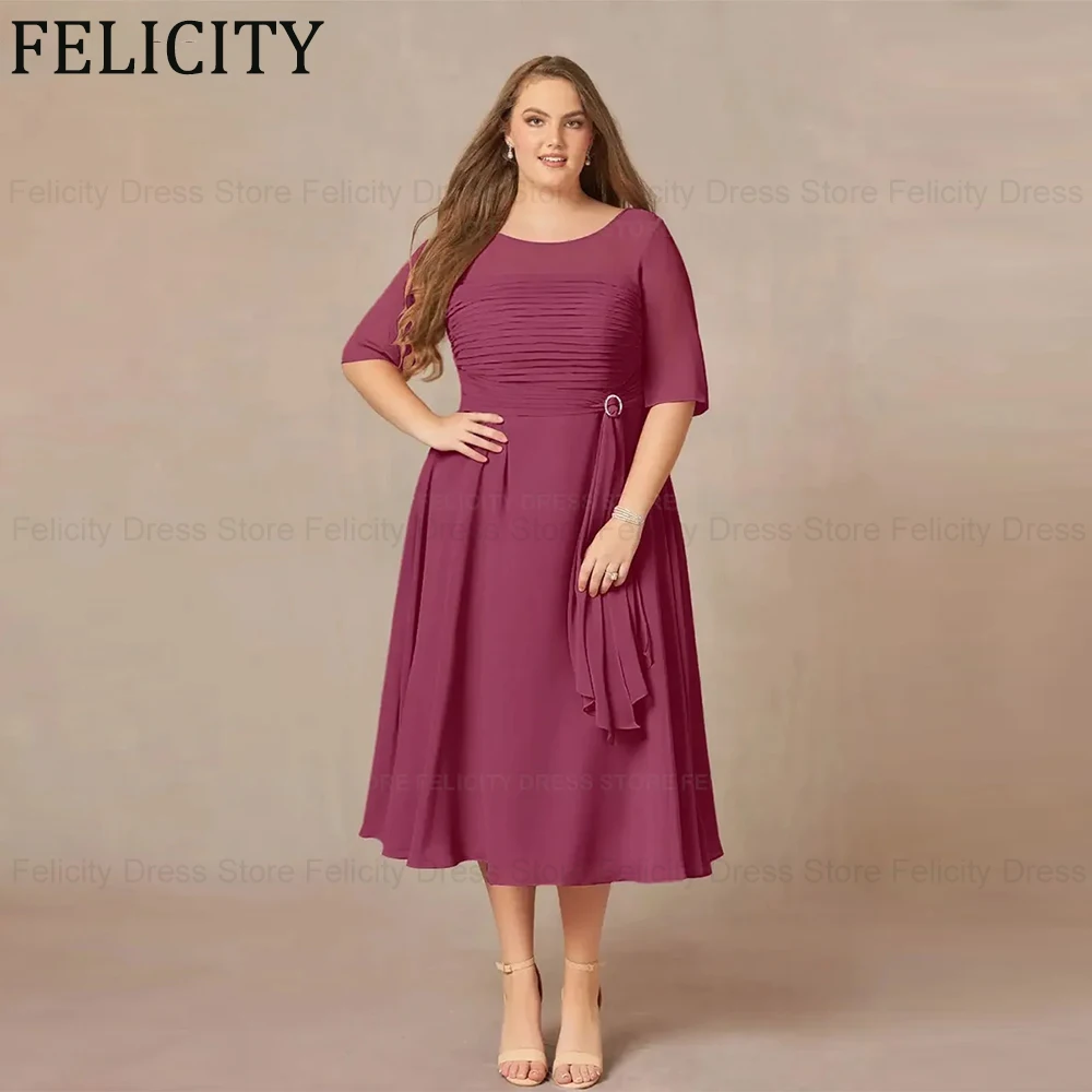 

Simple Plus Size Mother of the Bride Dresses 2025 Customized A-Line Pleated Chiffon Tea-Length Short Wedding Party Guest Dresses