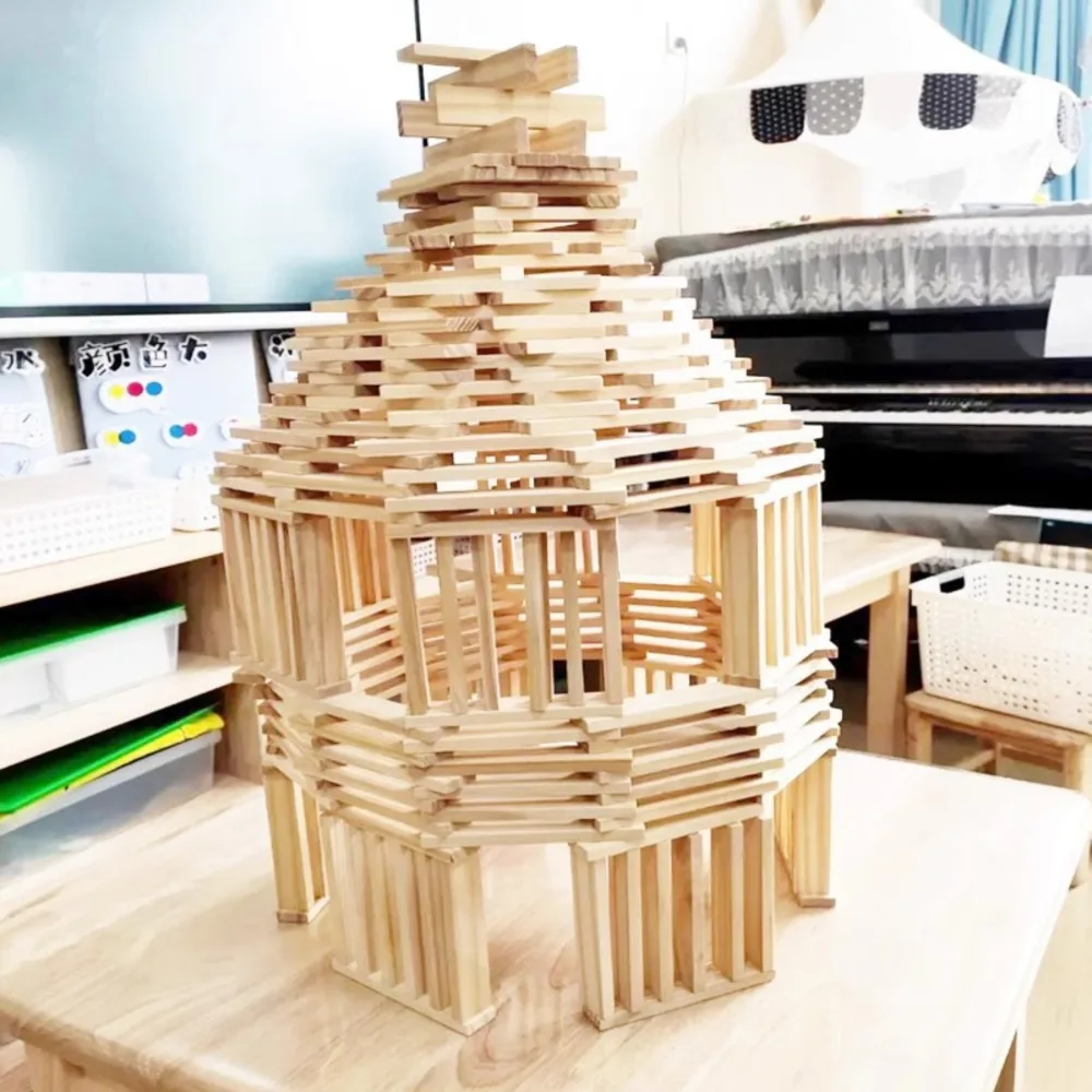 Blocchi da costruzione in legno per bambini Giocattoli impilabili in legno naturale per i più piccoli Apprendimento creativo del set da gioco