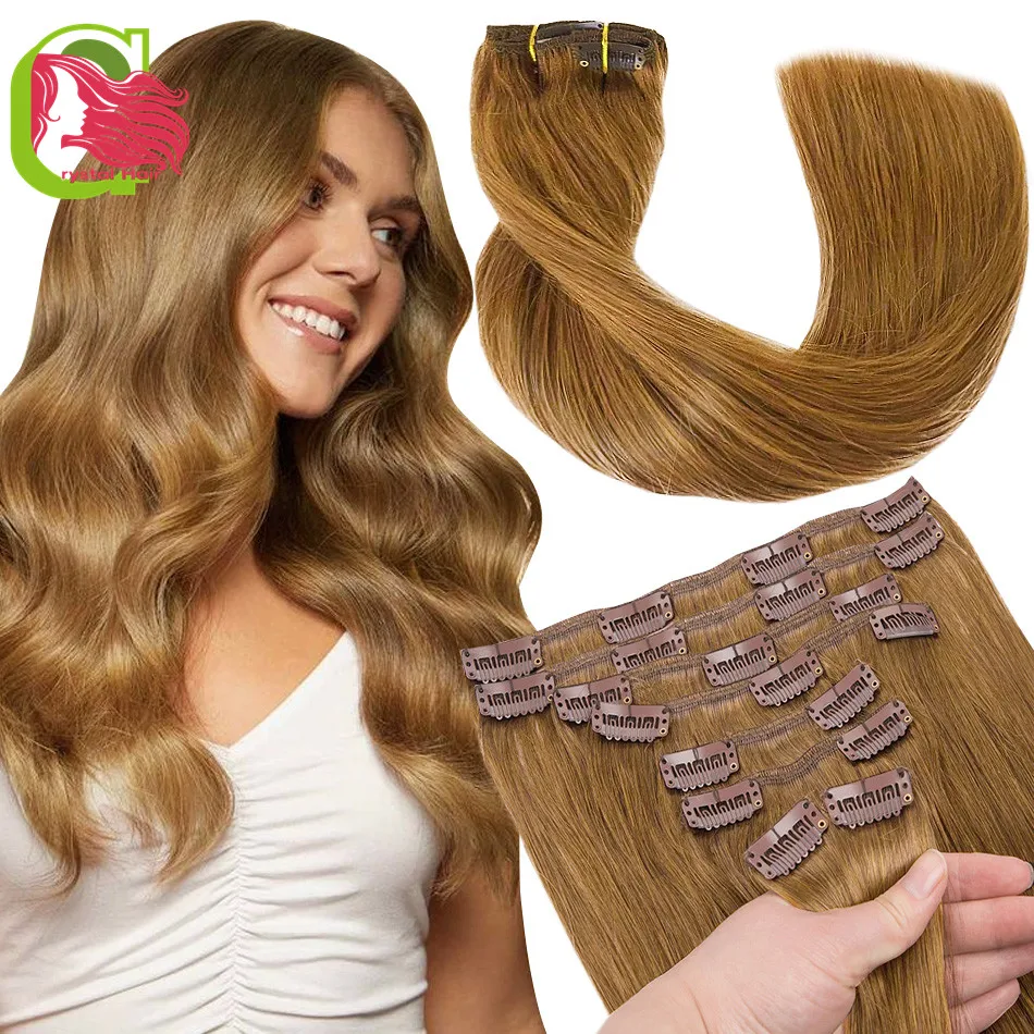 Extensions de cheveux brésiliens Remy à clip, cheveux naturels, lisses, tête complète, document naturel, pour salon, haute qualité