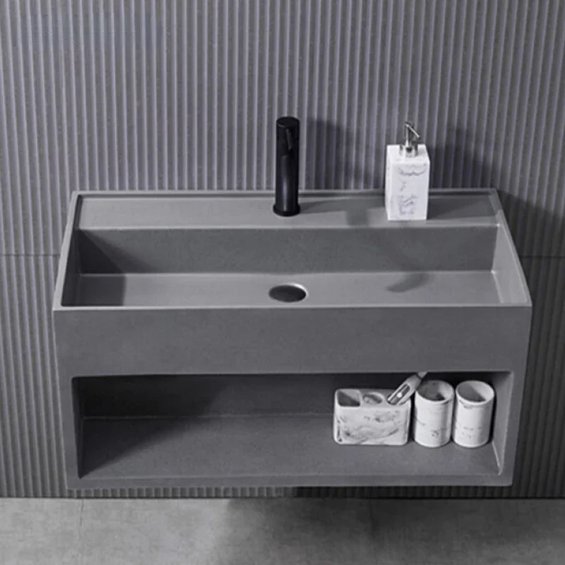 Natural Gray Color Artificial Stone Solid Surface Washbasin Bathroom Wash Basin