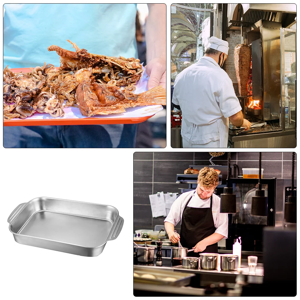 

Double Ears Grilled Fish Plate Stainless Steel Heavy Duty Baking Tray For Oven Microwave Steamer Food Serving Kitchen