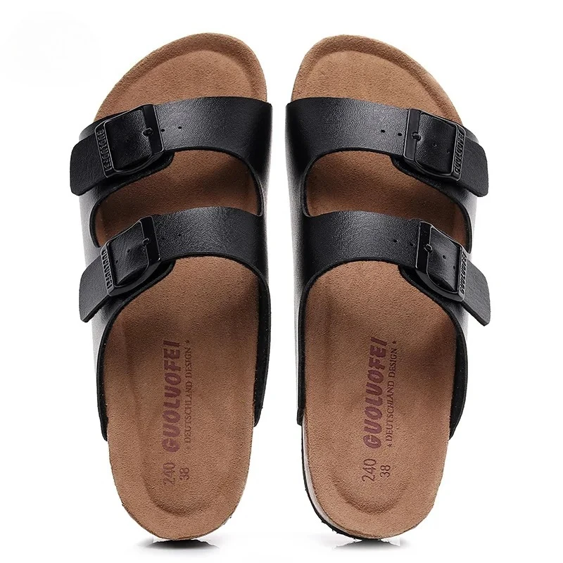 

Women's Shoes Cork Slippers Outdoor Lovers Leisure Sandals One Word Double Button Beach Slippers Women's Flip Flops