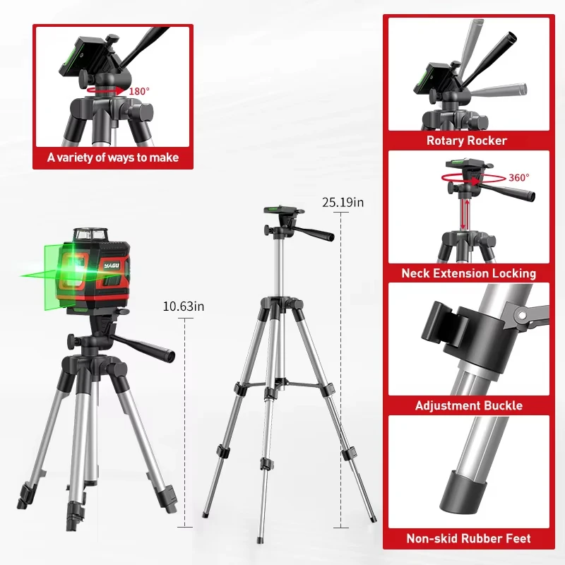 YAGU 2/5 Line Laser Level Green Cross Laser Tool With Tripod Set Vertical And Horizontal Lines 360 Degree Rotation Self-leveling