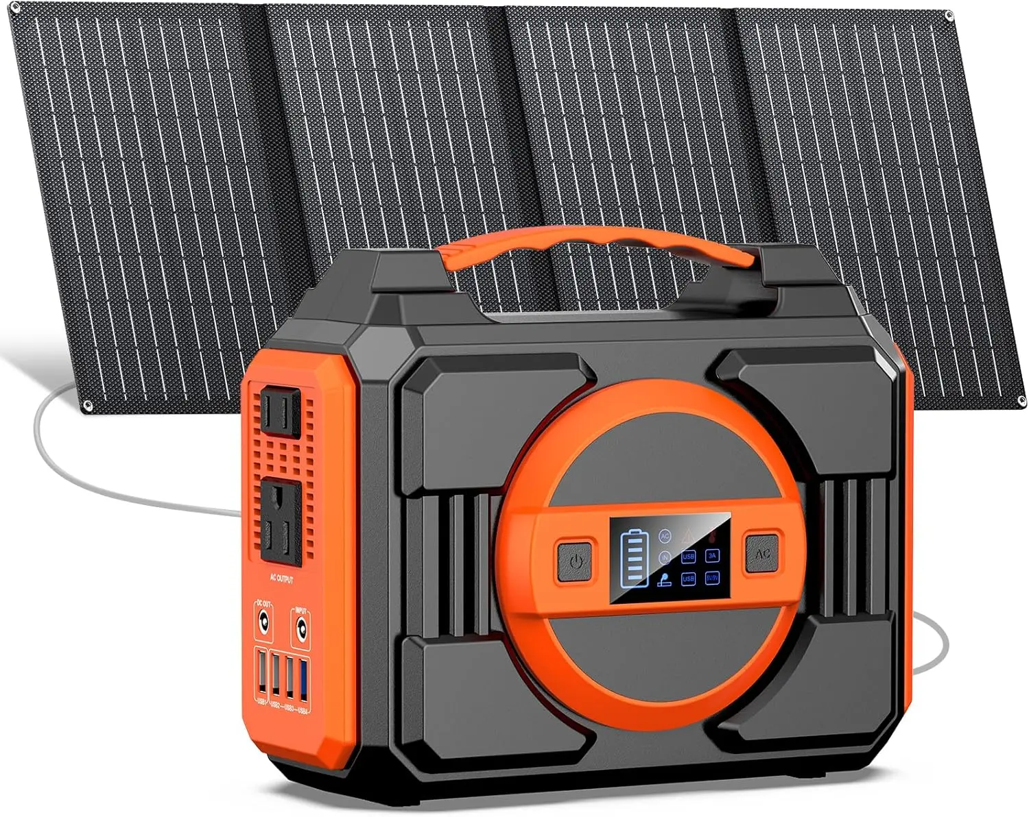 

Solar Powered Generator 300W Rated, with Solar Panels 40W Included, 220Wh Power Bank with AC Outlet 110V, and 10*DC Connectors