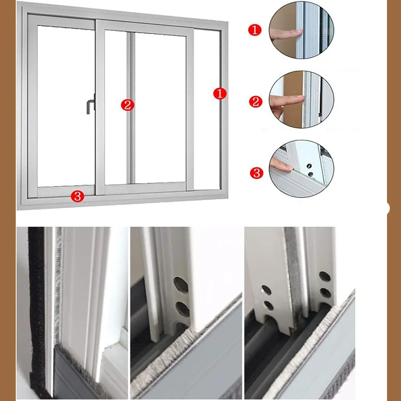 5/10M Self-adhesive Aluminum Alloy Door and Window Sound Insulation Wind Protection Collision Prevention Dust Sealing Strip