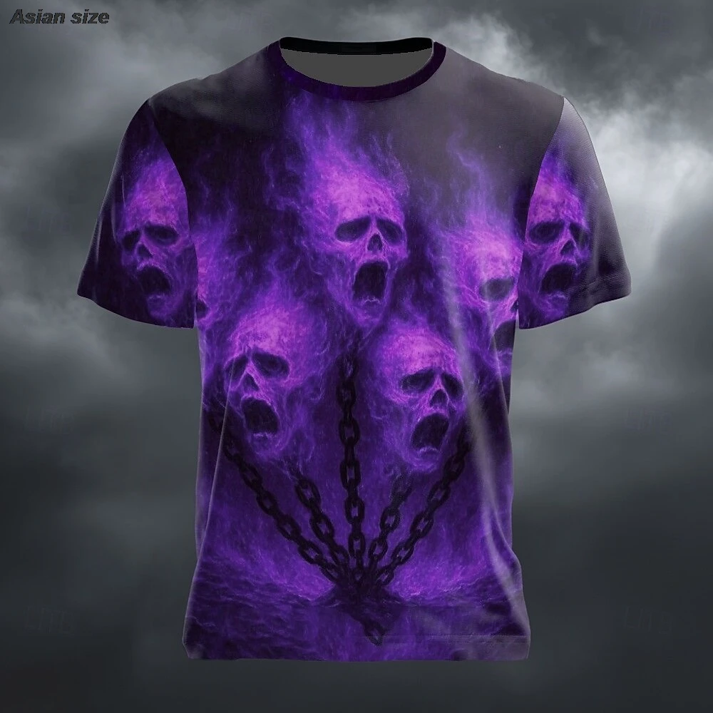 Halloween Men's Optical Illusion 3D Skulls T Shirt Short Sleeve T shirt 3D Print Crew Neck Shirt  Horror Club Party Street