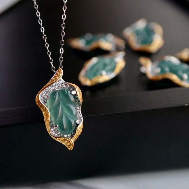 قلادة الزمرد الأزرق اليشم 925 فضة قلادة مجوهرات حلية #3