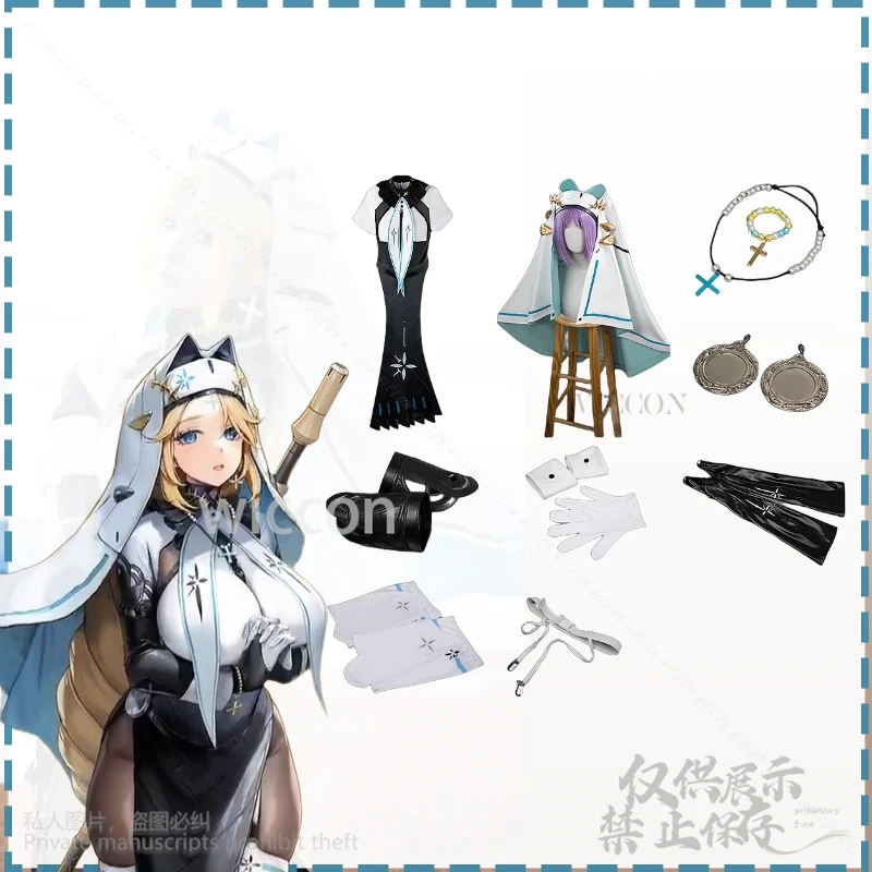 أنيمي لعبة آلهة النصر NIKKE تأثيري الأميرة مثير عارية الذراعين فستان راهبة القوطية الشرير لوليتا قبعة الهالوين الدعائم مخصصة